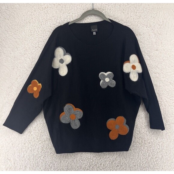 Aaeda Sweater Women's Size Large Dark Floral Felted Fall Dolman Sleeve Cozy Art - Picture 1 of 7